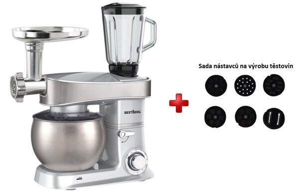 Multifunkční kuchyňský robot BestBerg BBR-2000S / 2000 W / 6 l / 6 rychlostí / stříbrná