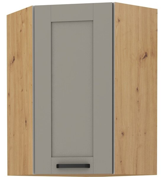 Vysoká rohová skříňka LAILI - 60x60 cm, světle šedá / dub artisan