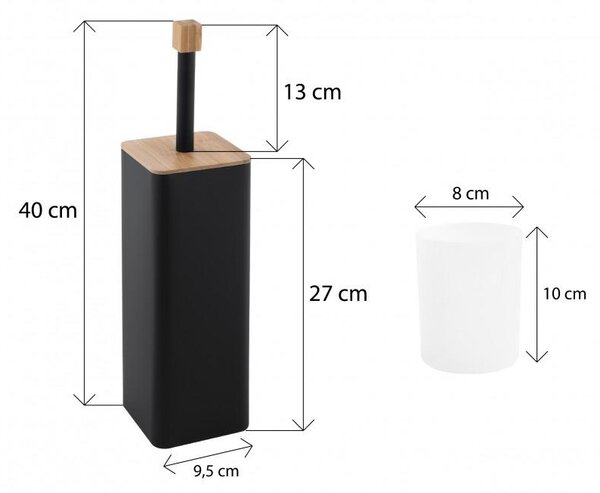 Erga Amba, hranatý toaletní WC kartáč na postavení, černá matná-přírodní hnědá, ERG-YKA-PD.AMBA-BLK
