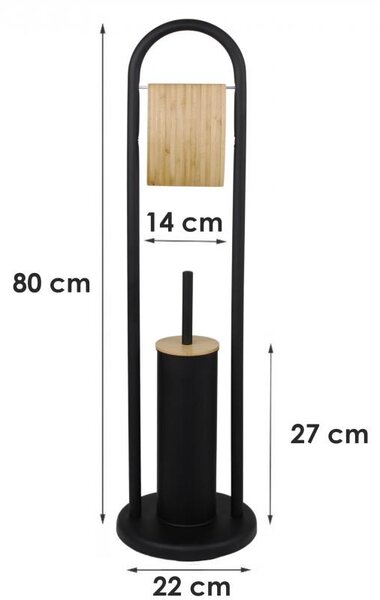 Erga Bakari, držák na toaletní papír a toaletní kartáč 22x22x80 cm, černá-hnědá, ERG-YKA-P.BAKARI-BLK