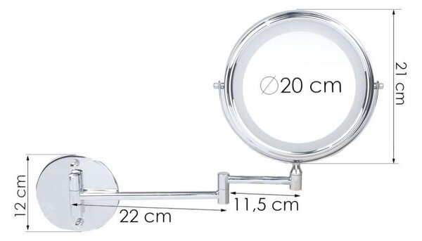 Erga Eda, LED osvětlené kosmetické zrcadlo na make-up ø20 cm, chromová, ERG-YKA-CH.EDA