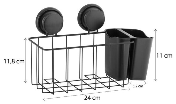 Erga Gavi, koupelnový koš na kosmetiku 30x12x19 cm na přísavky, černá matná, ERG-YKA-CH.GAVI-PP-KP-BLK
