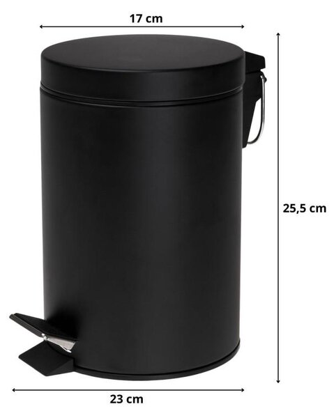 Erga Labi, kulatý odpadkový koš 3l na postavení, Soft-Close zavírání, černá matná, ERG-YKA-CH.LABI-SC-BLK