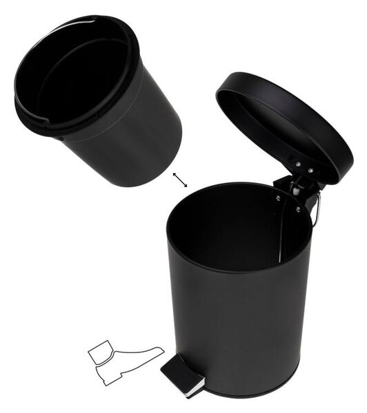Erga Labi, kulatý odpadkový koš 3l na postavení, Soft-Close zavírání, černá matná, ERG-YKA-CH.LABI-SC-BLK