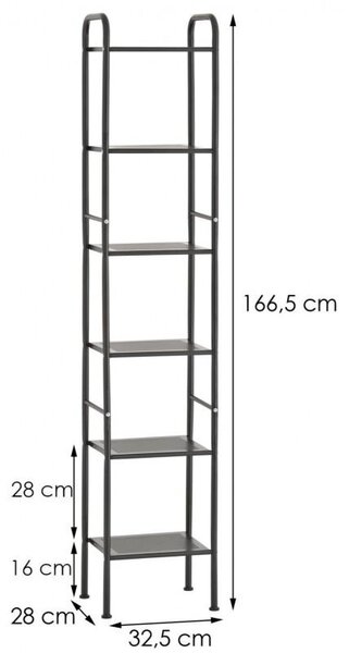 Erga Lexa, koupelnový kovový regál se 6 policemi 28x32,5x166,5 cm, černá matná, ERG-YKA-P.LEXA-BLK