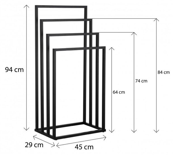 Erga Lonia, čtyřramenný věšák na ručníky 45x29x94 cm, černá matná, ERG-YKA-P.LONIA4-BLK
