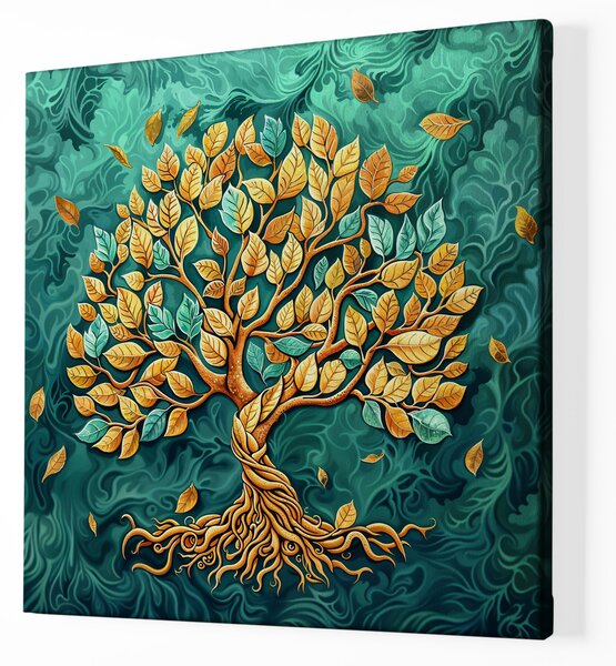 Obraz na plátně - Strom života Zlatá hojnost FeelHappy.cz Velikost obrazu: 40 x 40 cm