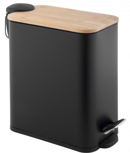 Erga Moby, obdélníkový odpadkový koš 5l na postavení, Soft-Close zavírání, černá matná-přírodní hnědá, ERG-YKA-CH.MOBY-5-BLK