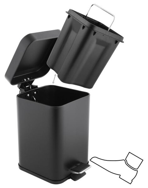 Erga Muti, čtvercový odpadkový koš 3l na postavení, Soft-Close zavírání, černá matná, ERG-YKA-CH.MUTI-SC-BLK