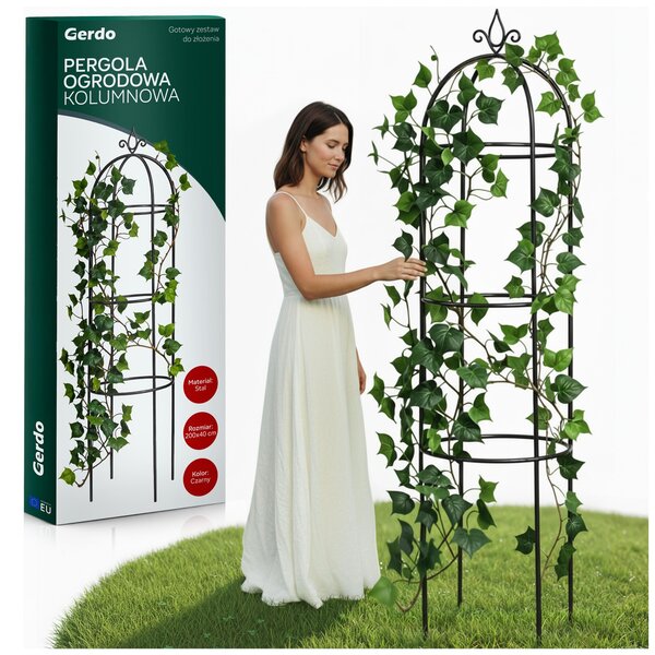 Gerdo | Zahradní sloupová pergola 200 cm, erná – kovová opora pro re a popínavé rostliny – stabilní a odolná proti povtrnostním vlivm