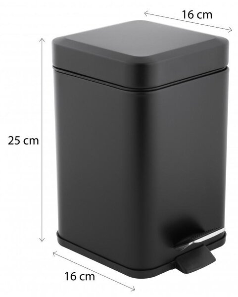 Erga Muti, čtvercový odpadkový koš 3l na postavení, Soft-Close zavírání, černá matná, ERG-YKA-CH.MUTI-SC-BLK