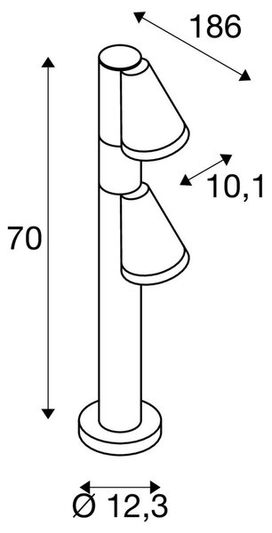 LA 1008017 T-TUBE 70 POLE venkovní stojací lampa, GU10, dvojitá, IP65, max. 10 W, černá - BIG WHITE (SLV)