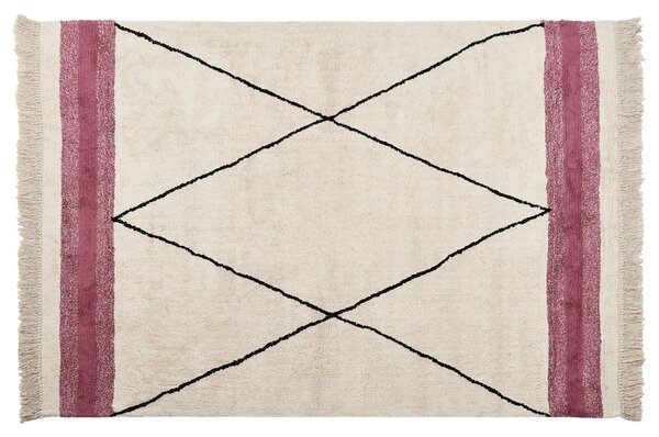 Bavlněný koberec 140 x 200 cm béžový/ růžový AFSAR