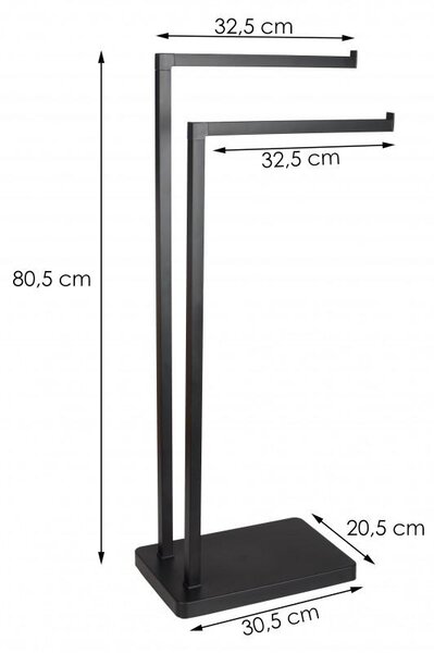 Erga Roki, dvouramenný věšák na ručníky 30,5x20,5x80,5 cm, černá matná, ERG-YKA-P.ROKI-BLK