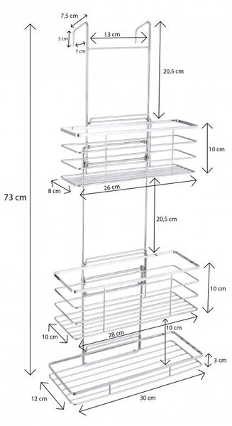 Erga Rafek, trojitá koupelnová polička do sprchy na zavěšení 30x12,5x71 cm, chromová, ERG-YKA-CH.RAFEK-CHR