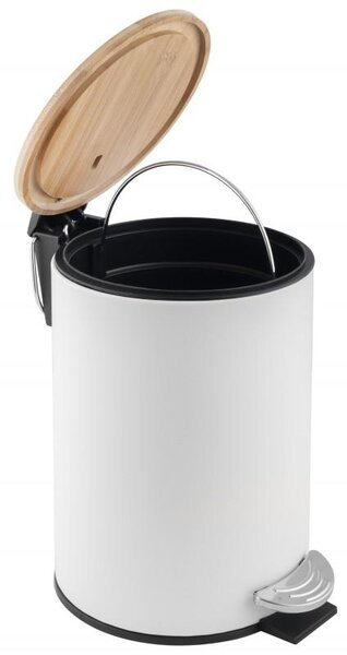 Erga Vini, kulatý odpadkový koš 3l na postavení, bílá matná-přírodní hnědá, ERG-YKA-CH.VINI-WHT