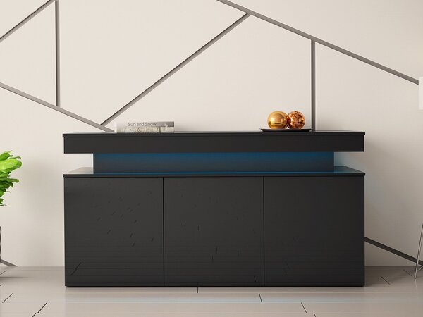 Komoda s LED osvětlením USOA - lesklá černá / matná černá