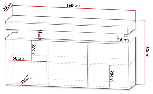 Komoda s LED osvětlením USOA - lesklá černá / matná černá
