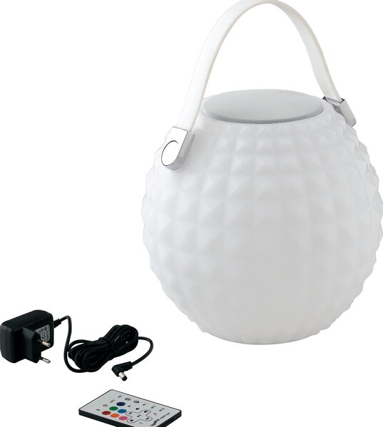 FAN I-GECO-DJ-L25 Nabíjecí venkovní lampa Geco, bílá, LED 3 W, 240 lm, RGBW, stmívatelná, IP44, s reproduktorem a Bluetooth, vč. dálkového ovladač - FANEUROPE