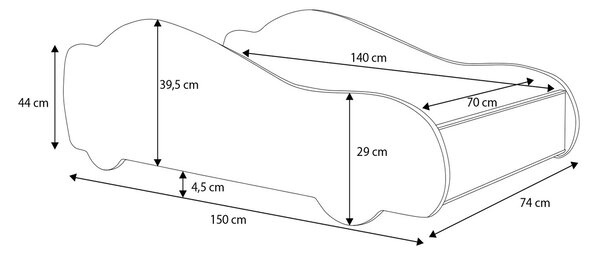 Dětská postel ve tvaru auta s matrací 70x140 KELSERA - modré