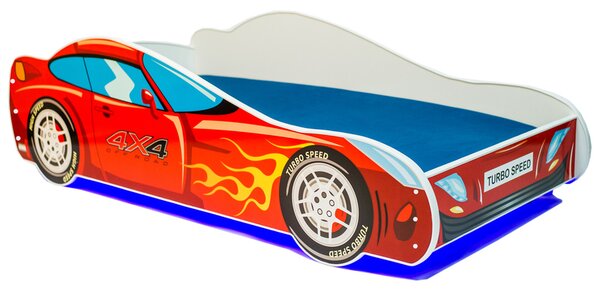 Dětská postel auto s LED osvětlením 70x140 cm BADNORA - červená