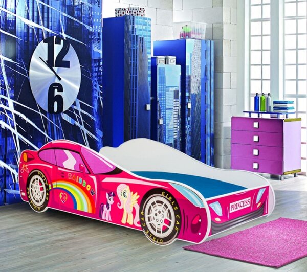Dětská postel auto s LED osvětlením 70x140 cm BADNORA - růžová