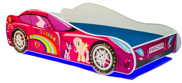 Dětská postel auto s LED osvětlením 70x140 cm BADNORA - růžová