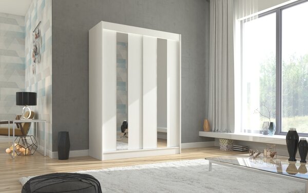 Šatní skříň se zrcadlem 150 cm DAFMIRA - bílá