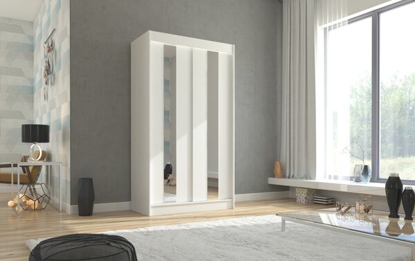 Šatní skříň se zrcadlem 120 cm DAFMIRA - bílá
