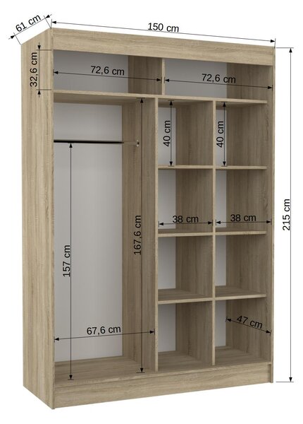 Zrcadlová šatní skříň 150 cm DABLORA - bílá