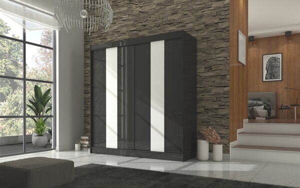 Šatní skříň s posuvnými dveřmi 150 cm FADRA - černá / bílá