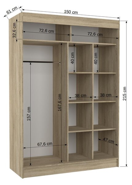 Šatní skříň s posuvnými dveřmi 150 cm FADRA - černá / bílá
