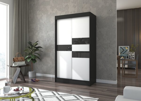 Šatní skříň s posuvnými dveřmi 120 cm ELANA - černá / bílá