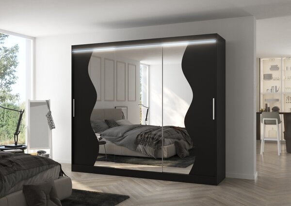 Velká zrcadlová skříň 250 cm s LED osvětlením EARNA - černá