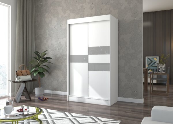Šatní skříň s posuvnými dveřmi 120 cm ELANA - bílá / šedá