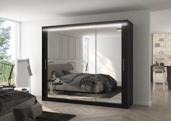 Velká zrcadlová skříň 250 cm s LED osvětlením CALRA - černá