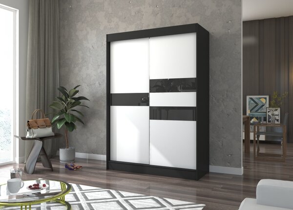 Šatní skříň s posuvnými dveřmi 150 cm ELANA - černá / bílá