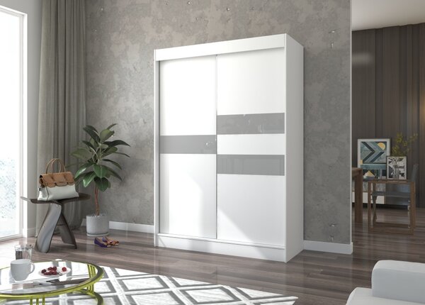 Šatní skříň s posuvnými dveřmi 150 cm ELANA - bílá / šedá