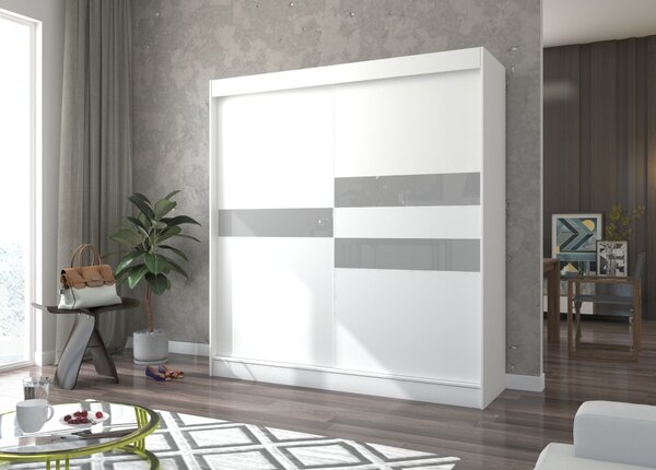 Šatní skříň s posuvnými dveřmi 200 cm ELANA - bílá / šedá