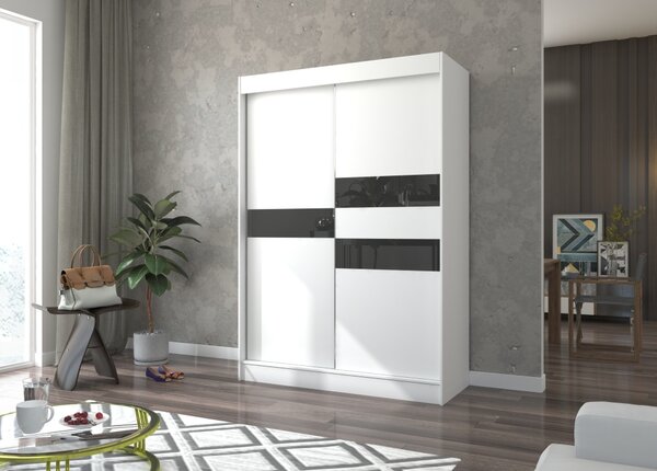 Šatní skříň s posuvnými dveřmi 150 cm ELANA - bílá / černá