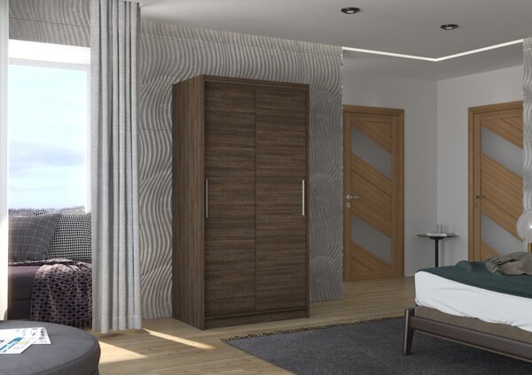 Úzká šatní skříň 100 cm GAKRA - tmavě hnědá