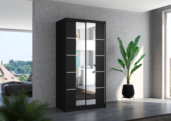 Šatní skříň se zrcadlem 100 cm CADORA - černá