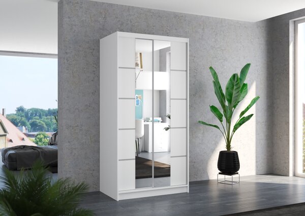 Šatní skříň se zrcadlem 100 cm CADORA - bílá