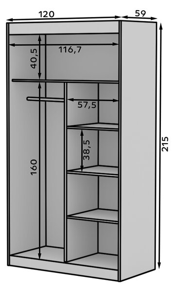 Šatní skříň se zrcadlem 120 cm HAMLIA - šedá