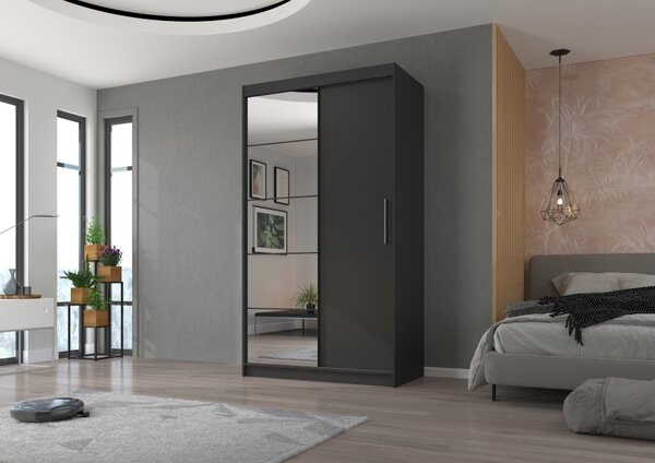 Šatní skříň se zrcadlem 120 cm HAMLIA - šedá
