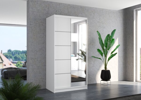 Šatní skříň se zrcadlem 100 cm EADRIX - bílá