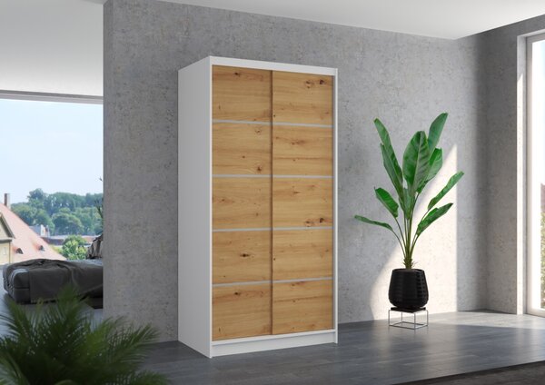 Policová šatní skříň 100 cm BAFRIX - bílá / dub artisan