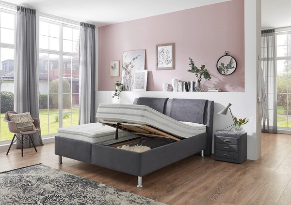 POSTEL BOXSPRING, 180/200 cm, šedá Beldomo - Sleep - Postele s úložným prostorem