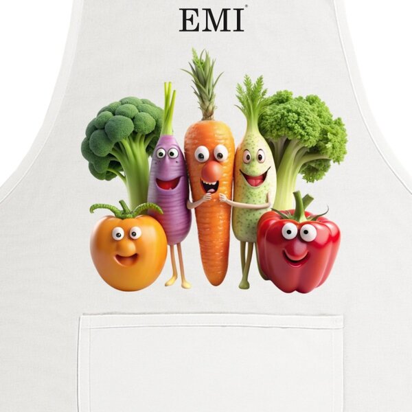 Kuchyňská zástěra Happy Veggie EMI, Bílá