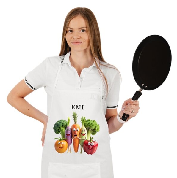 Kuchyňská zástěra Happy Veggie EMI, Bílá